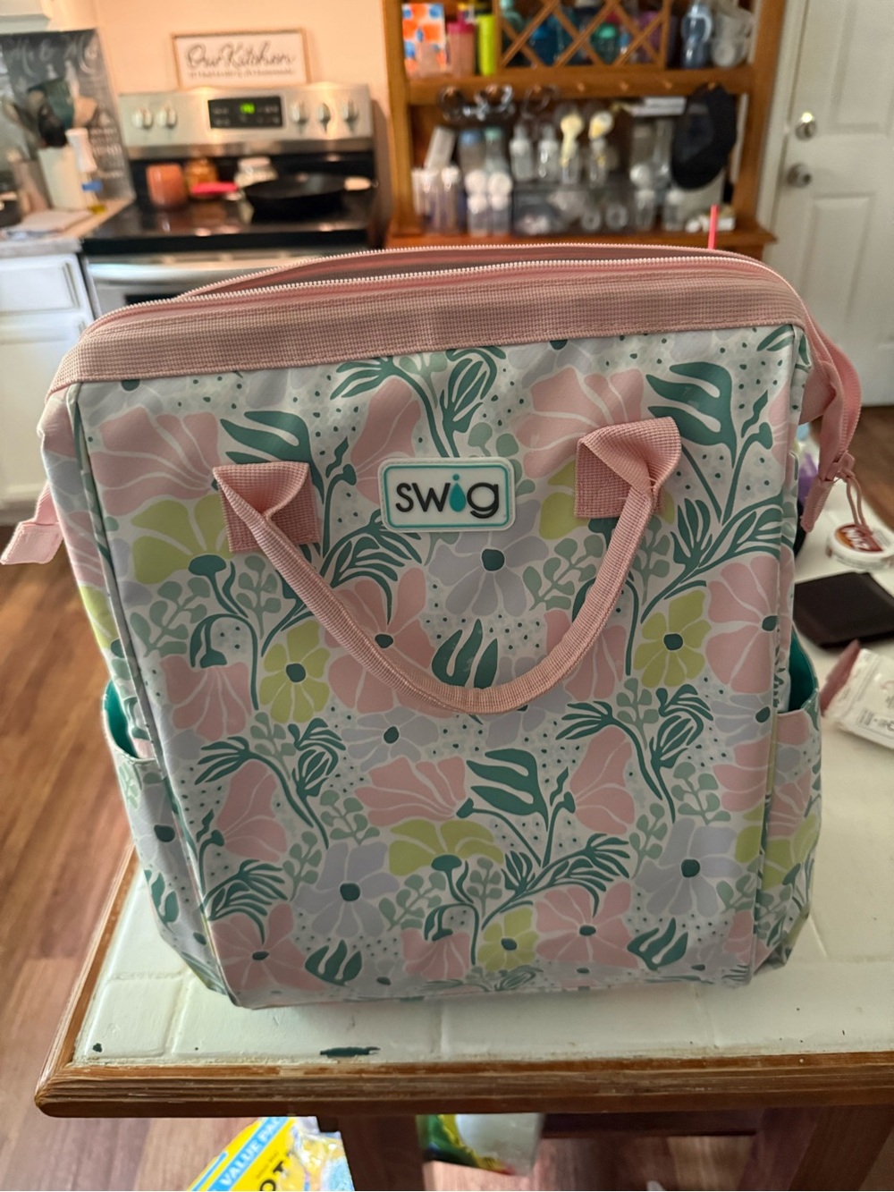 Swig Floral Insulated Cooler Tote — Pink & Green